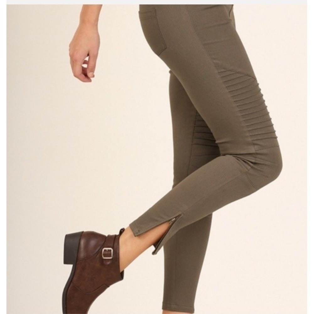 UMGEE Brushed cotton jeggings Moto legging Zip-Hem Ankle pants Gray Sz M GF100